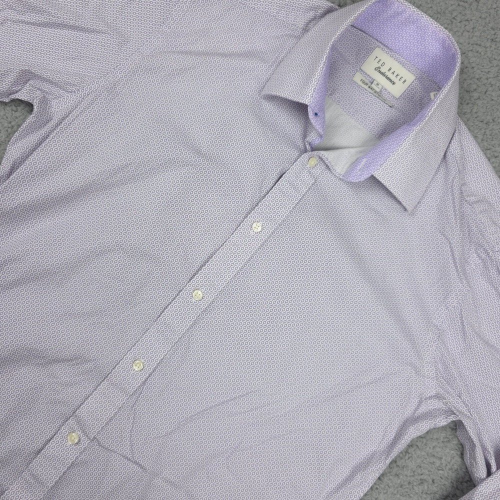 Ted Baker Endurance 4 way Stretch Dress Shirt Patterned Button Up Lavender 16